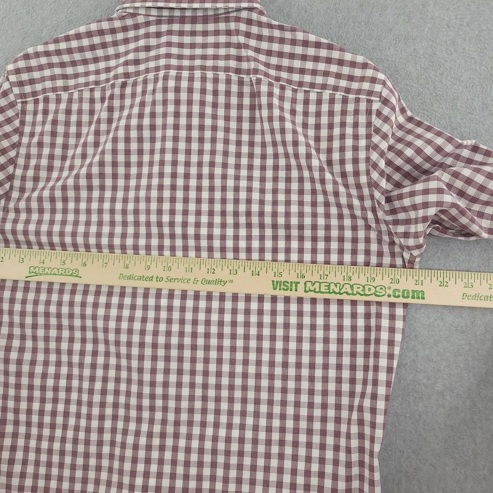 Banana Republic Dress Shirt Mens 15.5 34/35 Red Gingham Slim Fit Non Iron Cotton